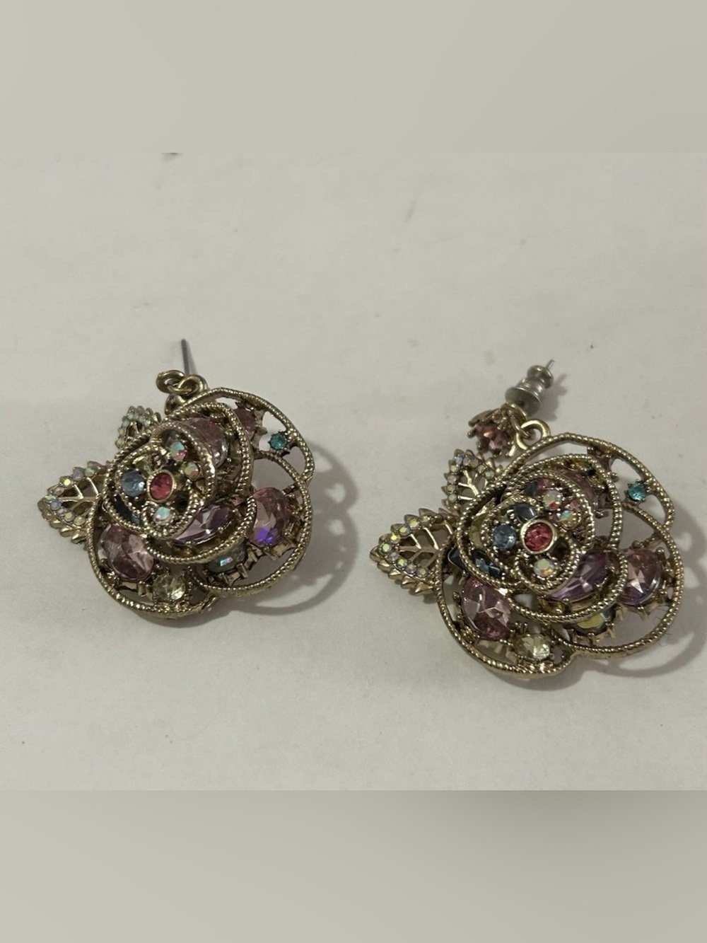 Vtg Betsey Johnson Statement Earrings Pink Crystal Turquoise
Dangle Leverback